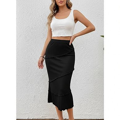 Women's Bodycon High Waisted Ruffle Mesh Party Midi Skirts