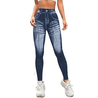 Jeggings For Women Comfortable Seamless Denim Printed V Back Waist Quick Dry Running Pants