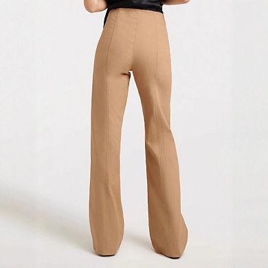 Women High Waist Wide Leg Trousers Front Zip Flap Pockets Tailored Work Pants