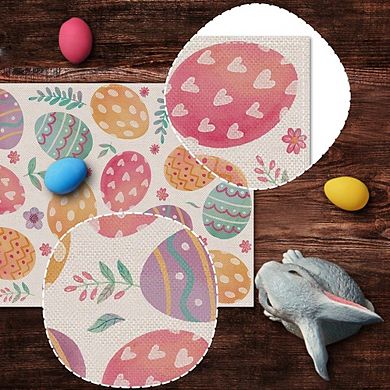 Natural Linen Burlap Watercolor Easter Table Runner, Durable Spring Home Decor