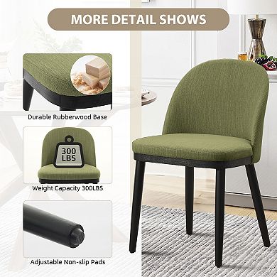 Modern Fabric Dining Chairs Set of 2 Kitchen Side Chairs Wooden Legs