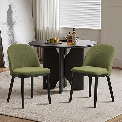 Modern Fabric Dining Chairs Set of 2 Kitchen Side Chairs Wooden Legs