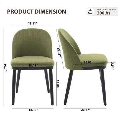 Modern Fabric Dining Chairs Set of 2 Kitchen Side Chairs Wooden Legs