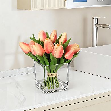 Real Touch Artificial Tulip Bouquet, Spring Home Decor, Gift for Mother’s Day Easter Valentine’s Day