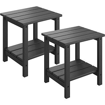 Adirondack Square Outdoor Side Table,2 tier Storage Patio Side Table, Set of 2
