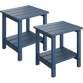 Adirondack Square Outdoor Side Table,2 tier Storage Patio Side Table, Set of 2