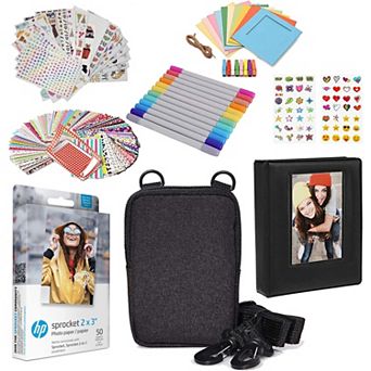 HP 2x3" Premium Zink Photo Paper (50 Pack) Accesory Kit with Photo Album, Case, Stickers, Markers