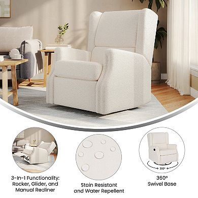 Emma and Oliver Wingback Manual Rocking Glider Recliner Chair with 360° Swivel