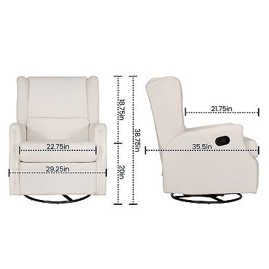 Emma and Oliver Wingback Manual Rocking Glider Recliner Chair with 360° Swivel