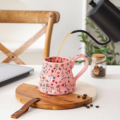 Ceramic Coffee Mug Floral Wide Bottom Handle— Mother's Day Gift
