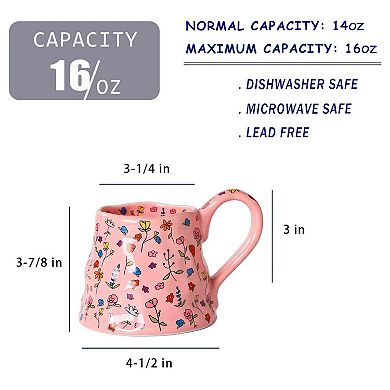 Ceramic Coffee Mug Floral Wide Bottom Handle— Mother's Day Gift