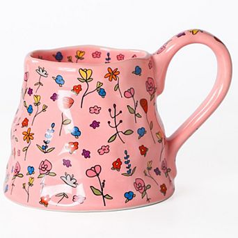 Ceramic Coffee Mug Floral Wide Bottom Handle— Mother's Day Gift