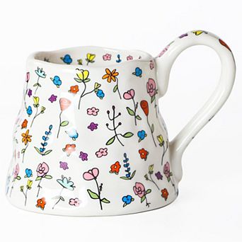 Ceramic Coffee Mug Floral Wide Bottom Handle— Mother's Day Gift