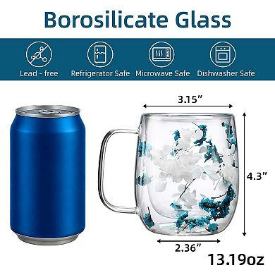 Dried Flower Glass Mug Heat Resistant Handle— Mother's Day Gift