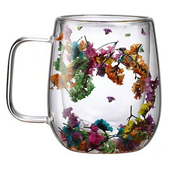 Dried Flower Glass Mug Heat Resistant Handle— Mother's Day Gift
