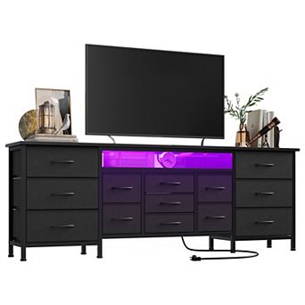 LED TV Stand for 70 Inch TV, 13-Drawer Dresser with Power Outlets & USB