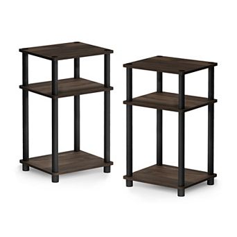 Furinno 2 Packs 15.5" x 15.5" x 17.8" Wood Nightstand Bedside Table with Drawer & Shelf