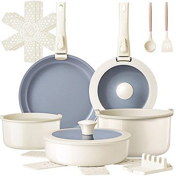 MOEPLSY18 pc Ceramic Nonstick Cookware Non-Toxic Detachable Handles