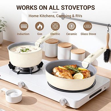 MOEPLSY18-Piece Ceramic Nonstick Cookware Non-Toxic Detachable Handles