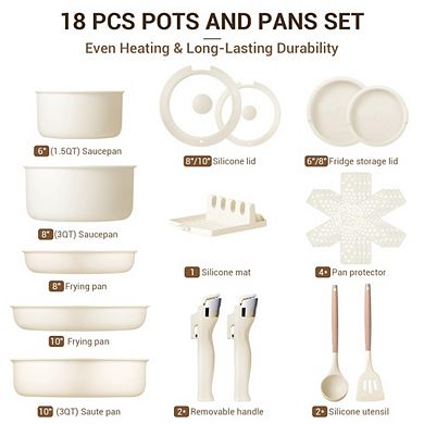 MOEPLSY18-Piece Ceramic Nonstick Cookware Non-Toxic Detachable Handles
