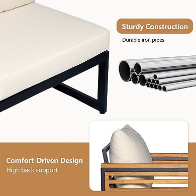 Eazegath 3-Piece Outdoor Wood and Metal Conversation Sofa Set with Coffee Table and Ottoman