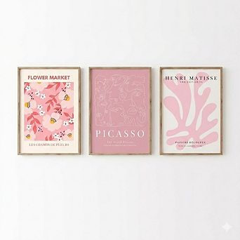 Abstract Floral Canvas Wall Art Set of 3, Picasso Matisse Style Flower Prints