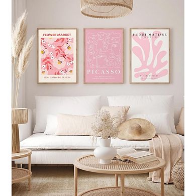 Abstract Floral Canvas Wall Art Set of 3, Picasso Matisse Style Flower Prints