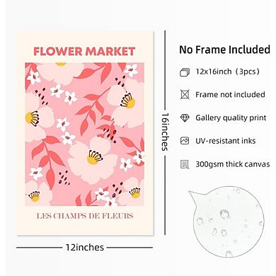 Abstract Floral Canvas Wall Art Set of 3, Picasso Matisse Style Flower Prints