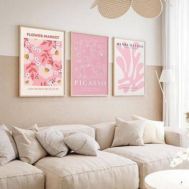Abstract Floral Canvas Wall Art Set of 3, Picasso Matisse Style Flower Prints