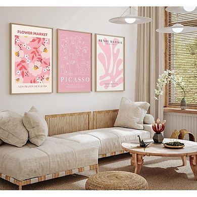 Abstract Floral Canvas Wall Art Set of 3, Picasso Matisse Style Flower Prints
