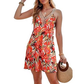 Women's Summer Dresses Beach V Neck Sleeveless Short Dress with Pockets