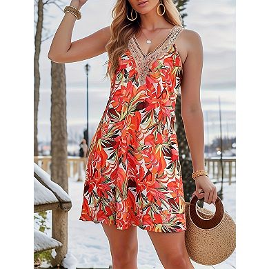 Women's Summer Dresses Beach V Neck Sleeveless Short Dress with Pockets