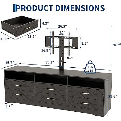 TV Stand With 6 Storage Drawers For Bedroom Living Room
