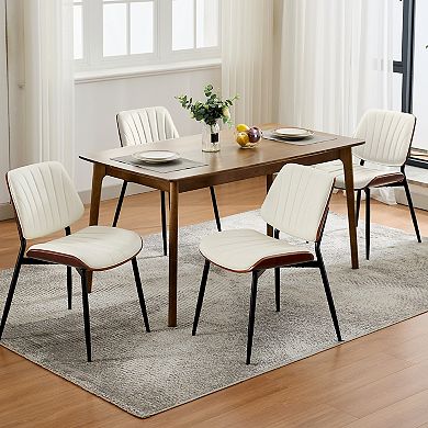 PU Leather Upholstered Dining Chairs Set of 2 Mid Century Wood Back Metal Legs