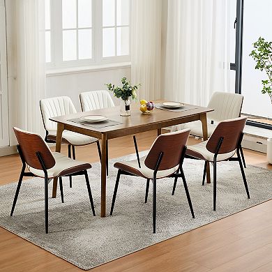 PU Leather Upholstered Dining Chairs Set of 2 Mid Century Wood Back Metal Legs
