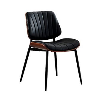 PU Leather Upholstered Dining Chairs Set of 2 Mid Century Wood Back Metal Legs