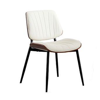 PU Leather Upholstered Dining Chairs Set of 2 Mid Century Wood Back Metal Legs