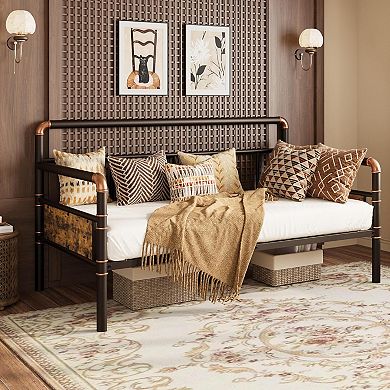 Daybed with Classic Headboard,Metal Bed Frame Heavy Duty Steel Slats Support