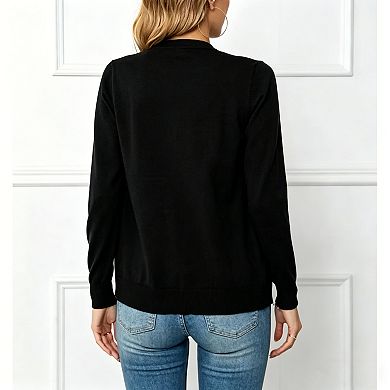 Women's Lightweight Button-Down Cardigan, Long Sleeve Crew Neck Soft Knit Sweater