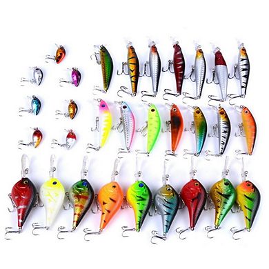 30pcs Fishing Lures Kit Minnow Popper Crank Baits Hooks