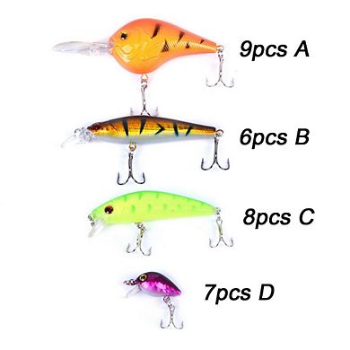 30pcs Fishing Lures Kit Minnow Popper Crank Baits Hooks