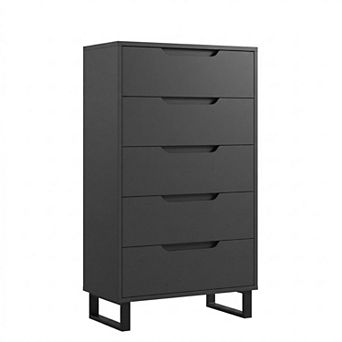 5-Drawer Tall Dresser, Freestanding Wooden Chest with Large Storage for Bedroom Living Room