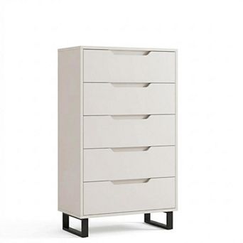5-Drawer Tall Dresser, Freestanding Wooden Chest with Large Storage for Bedroom Living Room