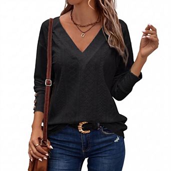Women Long Sleeve Shirt Dressy Casual Hollow Out Blouse