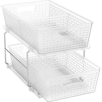 2 tier Clear Pull-Out Bathroom Organizer, Under-Sink Sliding Storage