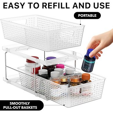 2-Tier Clear Pull-Out Bathroom Organizer, Under-Sink Sliding Storage