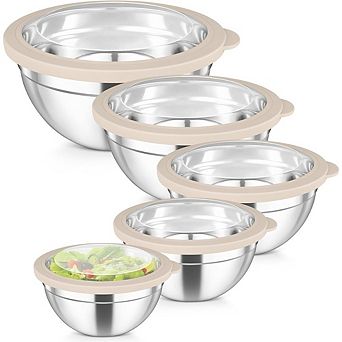 5 pc Stainless Steel Mixing Bowls with Lids Non-Toxic & Dishwasher Safe
