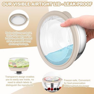 5 Piece Stainless Steel Mixing Bowls with Lids Non-Toxic & Dishwasher Safe
