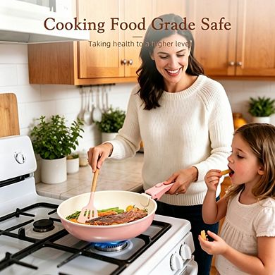 MOEPLSY21-Piece Pink Ceramic Nonstick Cookware Set Detachable Handles Stackable Space-Saving Design