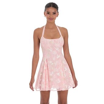 Women's Halter Backless Bow Tie Ruffle Hem Mini Dresses Waist Shaping Short Dresses